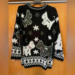 Scotties! Vintage 1980s Fetagetti black/silver metallic Scottish terrier sweater